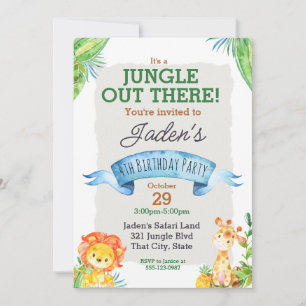 Invitation Aquarelle Jungle Lion et Giraffe Anniversaire