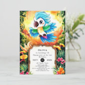 Invitation Aquarelle Jungle Parrot Anniversaire (Debout devant)