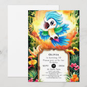 Invitation Aquarelle Jungle Parrot Anniversaire (Devant / Derrière)