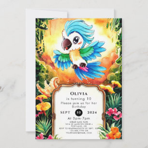 Invitation Aquarelle Jungle Parrot Anniversaire