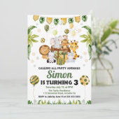 Invitation Aquarelle Jungle Safari Animaux Anniversaire de en (Debout devant)