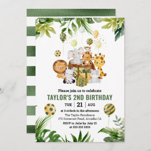 Invitation Aquarelle Jungle Safari Animaux Anniversaire de en