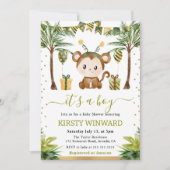 Invitation Aquarelle Jungle Singe Baby Boy Douche (Devant)