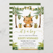 Invitation Aquarelle Jungle Tigre bébé garçon douche (Devant / Derrière)