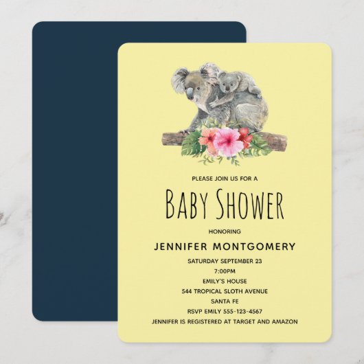 Invitation Aquarelle Koala Oears mignonne Maman & Baby shower (Devant / Derrière)