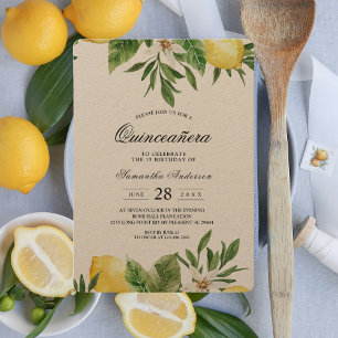 Invitation Aquarelle Kraft Citrons jaunes et feuilles