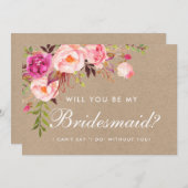 Invitation Aquarelle Kraft Floral rose (Devant / Derrière)