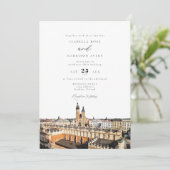 Invitation Aquarelle Kraków Skyline Bâtiments Mariage (Debout devant)