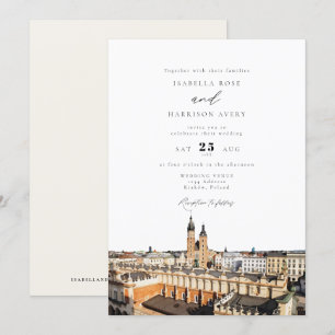 Invitation Aquarelle Kraków Skyline Bâtiments Mariage