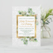 Invitation Aquarelle laisse doré Glitter or Foil Anniversaire (Debout devant)