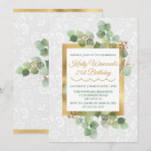 Invitation Aquarelle laisse doré Glitter or Foil Anniversaire (Devant / Derrière)