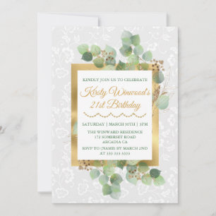 Invitation Aquarelle laisse doré Glitter or Foil Anniversaire