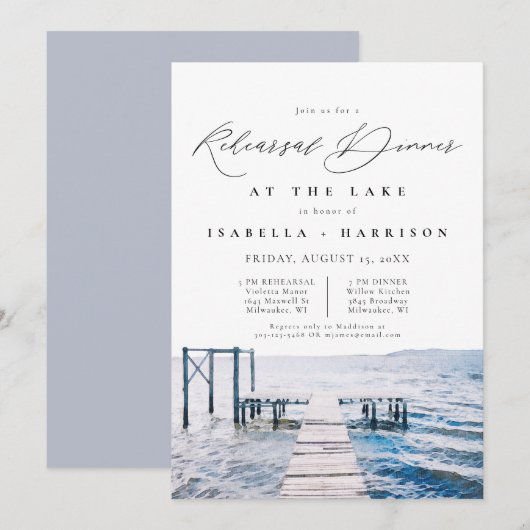 Invitation Aquarelle Lakeside Mariage Dîner de répétition Inv (Devant / Derrière)