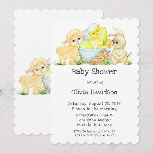 Invitation Aquarelle Lamb chic et Baby shower lapin (Devant / Derrière)