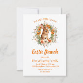 Invitation aquarelle lapin de pâques brun orange floral (Devant)
