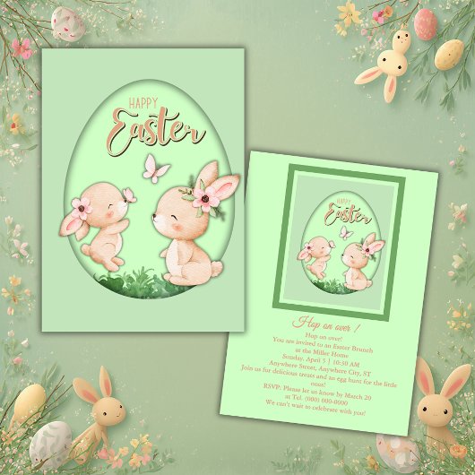 Invitation aquarelle lapin découpé faux Easter brunch