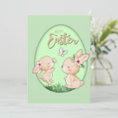 Invitation aquarelle lapin découpé faux Easter brunch (Debout devant)