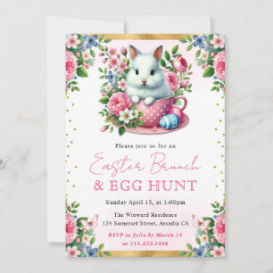 Invitation Aquarelle Lapin Fleurs de Printemps Brunch de Pâqu