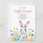 Invitation Aquarelle Lapin Floral Lapin Pâques Brunch (Devant)
