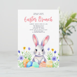 Invitation Aquarelle Lapin Floral Lapin Pâques Brunch