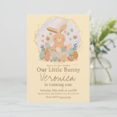 Invitation Aquarelle Lapin Pâques Panier Oeufs Anniversaire (Debout devant)