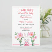 Invitation Aquarelle Lapin Rose Fille Baby shower Floral (Debout devant)
