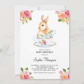 Invitation Aquarelle Lapin sur Teacups Floral Baby Sprinking (Devant)