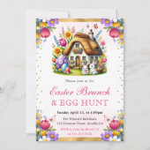 Invitation Aquarelle Lapins de printemps Maison Brunch de Pâq (Devant)