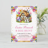 Invitation Aquarelle Lapins de printemps Maison Brunch de Pâq (Debout devant)