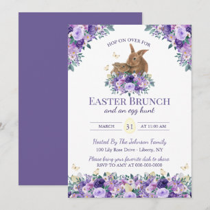 Invitation Aquarelle Lapins Floraux Brunch du Dimanche de Pâq