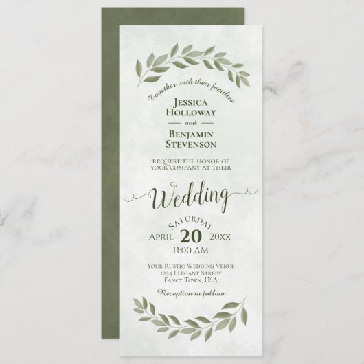 Invitation Aquarelle Laurel Feuille Sage Mariage vert (Devant / Derrière)