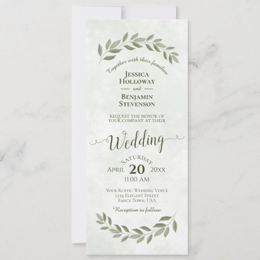 Invitation Aquarelle Laurel Feuille Sage Mariage vert (Devant)