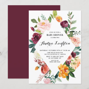 Invitation Aquarelle L'automne fleurit Baby shower Floral
