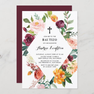 Invitation Aquarelle L'automne fleurit Diamond Frame Bautizo