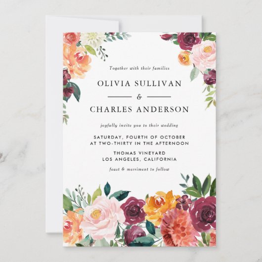 Invitation Aquarelle L'automne fleurit Mariage de automne bot (Devant)