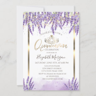 Invitation Aquarelle Lavanda, Luminaires à cordes Quinceanera