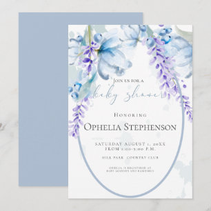 Invitation Aquarelle Lavande - Baby shower Floral bleu-Dusty