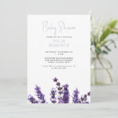 Invitation Aquarelle Lavande Baby shower Floral III (Debout devant)