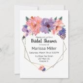 Invitation Aquarelle Lavande Bleue Bleu Or Frame (Devant)