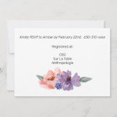 Invitation Aquarelle Lavande Bleue Bleu Or Frame (Dos)