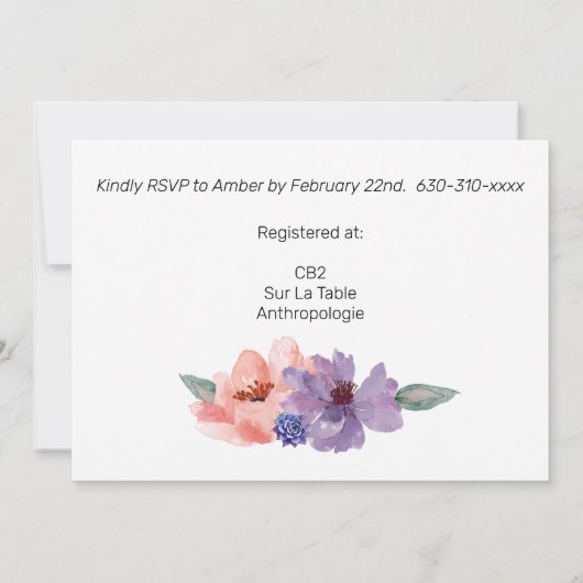 Invitation Aquarelle Lavande Bleue Bleu Or Frame (Dos)