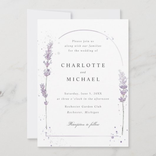 Invitation Aquarelle lavande élégant mariage arche (Devant)
