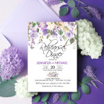 Invitation Aquarelle Lavande Florale Purple REHEARSAL DÎNER<br><div class="desc">** 3 x 5" ** Design de bouquet rustique floral simple en aquarelle (aquarelle) verte, lavande, violet, violet, lilas, rose rousse, pêche, roses de fleurs blanches / pivoine sur lettres arrière - plans et noires blanches. Dégustez de délicieuses invitations à des dîners de répétition mariages pour ce thème du printemps...</div>