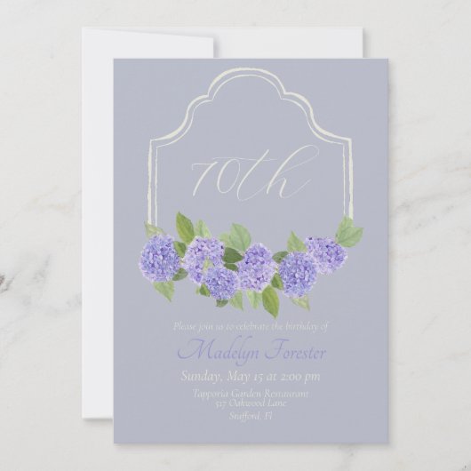 Invitation Aquarelle Lavande Hydrangea 70e anniversaire (Devant)