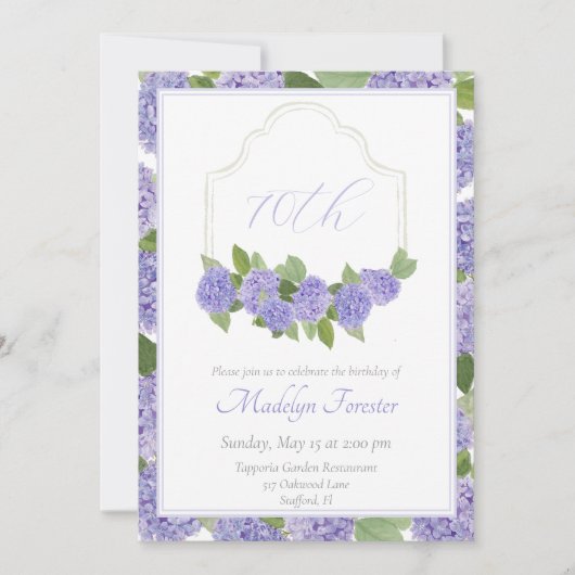 Invitation Aquarelle Lavande Hydrangea 70e anniversaire (Devant)