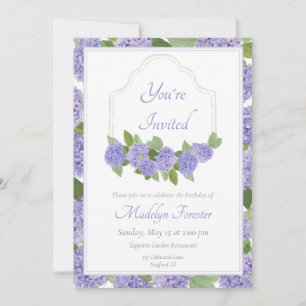 Invitation Aquarelle Lavande Hydrangea Anniversaire