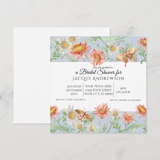 Invitation Aquarelle Lavande ivoire Fête des mariées florale (Devant / Derrière)