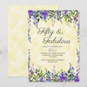 Invitation Aquarelle Lavande Jaune 50 ans et Fabulux Annivers