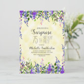 Invitation Aquarelle Lavande Jaune Surprise 75e anniversaire (Debout devant)