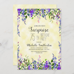 Invitation Aquarelle Lavande Jaune Surprise 75e anniversaire